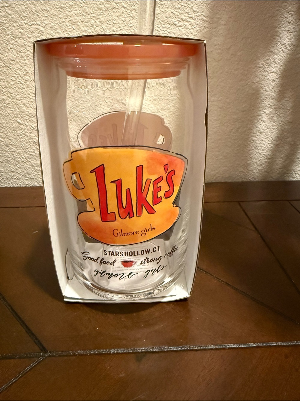 Gilmore Girls 16 Oz Reusable Glass Tumbler with Lid & Straw- LUKE’S- NWT